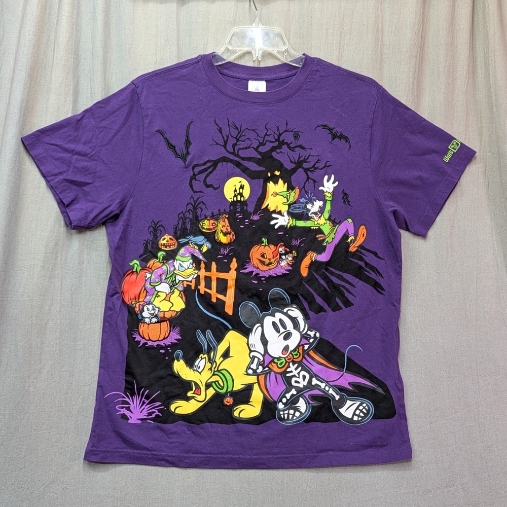 Disney World Mens Halloween Mickey Skeleton Purple Graphic T-Shirt Large